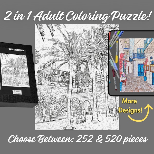 Palma de Mallorca Adult Coloring Jigsaw Puzzle! Mediterranean Puzzle for Adults- Travel- Cruise Ship Port- Retirement Gift- Artistic Gift