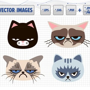 Cat faces vector graphic clipart svg, dxf, eps, cdr (v13), pdf and png