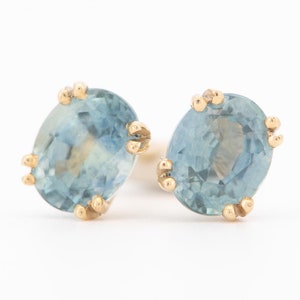 Last Pair! Teal Montana Sapphire Earrings 14K Gold Ear Studs Simple Unique September Birthstone Anniversary Birthday Gift for Her R3254