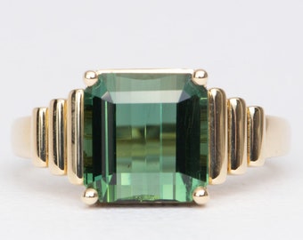 5.55ct Tourmaline on Wide Ribbed Design 14K Gold Engagement Ring | Stunning Statement Jewelry Right Hand Dinner Ring | Modern Design R6477