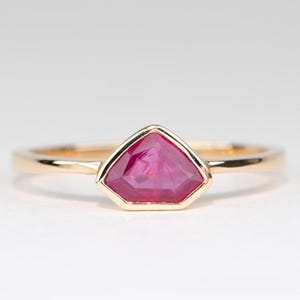 Diamond Shape Rose Cut Ruby Bezel Set 14K Gold Engagement Ring Wedding Band July Birthstone Red Natural Gemstone Solitaire Stacking AD1291