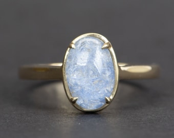 1.96ct Oval Blue Dumortierite Quartz 9K Gold Ring Unique Inclusion Rare Hard to Find OOAK Stackable Rings Stacking Right Hand R6358-2