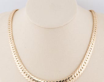 Real 14K Gold 8.3mm Wide Herringbone Link Chain Necklace 16.25" Heavy 18.92g Great for Layering Neck Stack R4479