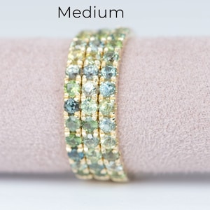 2mm Montana Sapphire Ring 14K Gold Half Eternity Wedding Band Pave Mixed Teal Blue Green Mermaid Colors September Birthstone AD1509MT