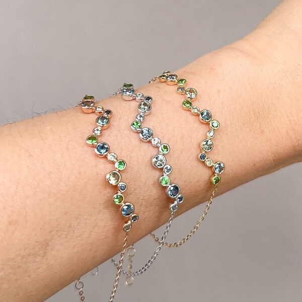 Montana Sapphire and Diamond Bubbles Bracelet 14K Gold Wear Multiple Ways Versatile Modern Designer Unique Gift For Her Jewelry OOAK R2105