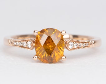 1.47ct Montana Sapphire with Diamond Band 14K Rose Gold Engagement Ring Alternative Bride Precision Faceting Brilliant Rare Orange R6482