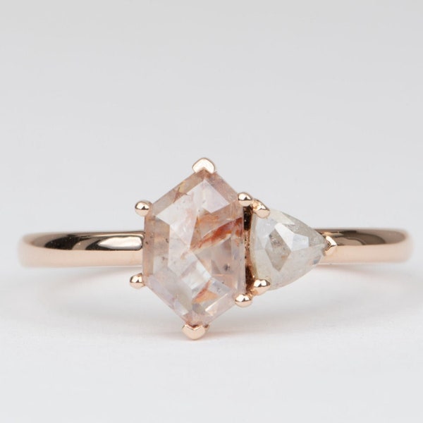 1.28ctw "Koi Fish" Diamond You and Me Ring 14K Rose Gold Classic Designer Fine Alternative Bridal Bride Anniversary Gift Unique OOAK R6563