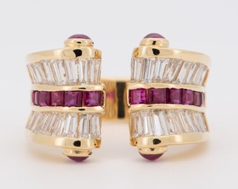 3.85ctw Diamond and Ruby Baguette Open End Band 18K Gold Alternative Bride Classic Designer Jewelry OOAK Unique Anniversary Gift R6729