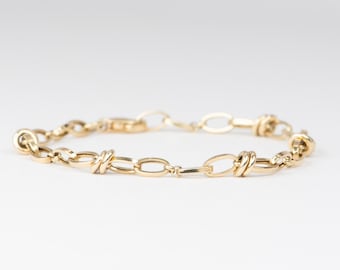 18K Gold Specialty Chain Bracelet 6.5" 3.09g | Small Wrist Lobster Clasp Adjustable Oval Link Designer Jewelry Birthday Gift for Her R2051