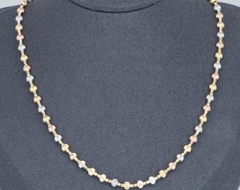 Solid 18K Tri-Color Gold Diamond Cut Sparkly Bead Necklace 17.5” 12g+ | Unique Gorgeous Italy Italian Jewelry Texture Layered Look R4464
