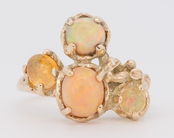 Mexican Fire Opal Organic Handmade Branch Ring 14K Gold Nature Inspired OOAK Alternative Bride Designer Anniversary Gift for Her R6728