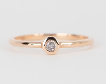 Natürliche rosa Diamant Lünette Set Band 14K Rose Gold einfache minimalistische Stapeln stapelbar OOAK Geschenk Jahrestag April Birthstone T021