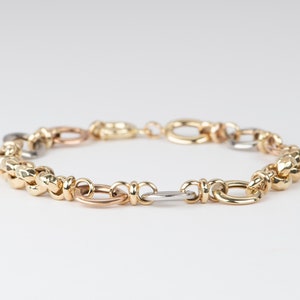 Bracelet tricolore à maillons mixtes en or 14 carats 7,89-7,95 g, maillons ovales et ronds, chaîne spécialisée multicolore, cadeau pour anniversaire de maman, poignet armée R2058