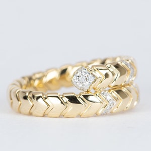 Dual Color 18K Gold Tubogas Stretch Bypass Ring with Diamonds Designer Style Stacking Rings Wedding Band Yellow White Dual Tone R5059