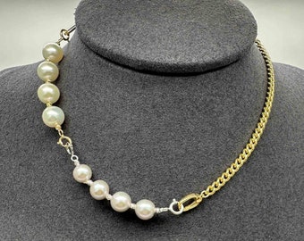 Light Gray Pearl and 18K Gold Extension Chain for Necklace Spring Ring Works for All Chains Extension Convertible Gold Layering Necklaces