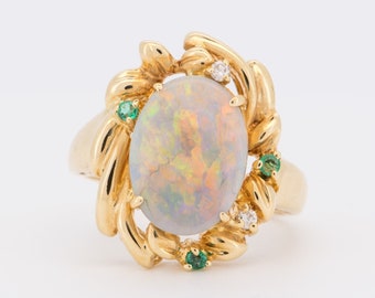 1.53ct Solid Australian Opal Ring 18K Gold Wide Solid Alternative Bride Bridal Classic Unique Designer Anniversary Gift for Her OOAK R6722