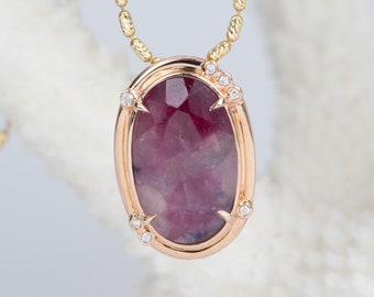 4.54ct Natural Rustic Ruby Diamond Accent Pendant 9K Rose Gold Rose Cut Interesting Inclusion Convertible Jewlery Wear Multiple Ways R4387