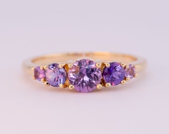 Mixed Pink Purple Sapphire 5-Stone Band 14K Gold Colorful Gorgeous Wedding Ring Stackable Unique Bridal Gift for Her Anniversary R5069