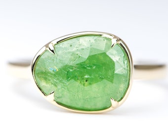 2.68ct Rose Cut Tsavorite Stacking Ring 9K Yellow Gold Sideways East West Set Raised Unique OOAK Green Garnet Birthday Gift for Her R6269