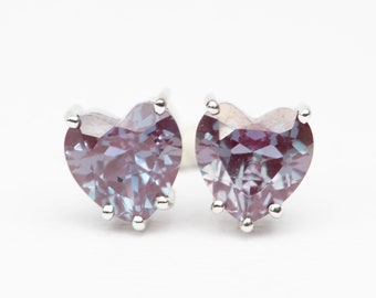 3.04ct Heart-Shape Lab Alexandrite Earrings 14K White Gold Color Change Purple Steel Red Green Unique Color Ear Studs Classic Gift R3094