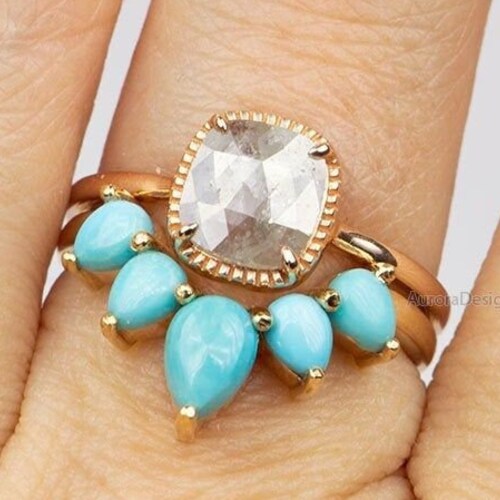 Pear Shape Turquoise 14K Gold Wedding Band Unique Curve Crown Etsy