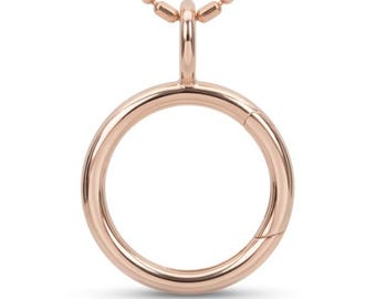 14K Rose Gold 15mm Circle Charm Ring Holder Spring Push Gate Opening Open Inward Secure Closure for Pendants Rings Chain Connector
