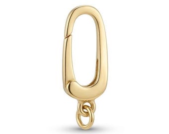 Real 14K Gold Small Rectangle Push Gate Charm Holder Spring Ring Necklace Clasp Closure Pendant Enhancer Bail Chain Connector M4074