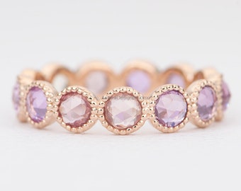 Rosecut Fancy Sapphire Ring 14k Gold Full Eternity Wedding Band Unheated Natural Unique Ring Bezel Set Milgrain Edges Stacking Rings AD1531