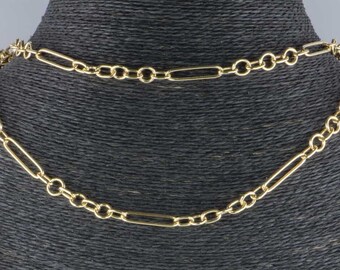 14K Gold Mixed Link Chain Necklace 18" 24" 30" Long and Short Oval Round Links Paperclip Designer Style Jewelry Long Layering Layer R4503