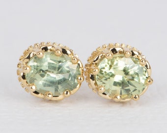 Restocked! Montana Sapphire Vintage Lace Edge Earrings 14K Gold Ear Studs Teal Blue Green Anniversary Birthday Christmas Gift for Her R3225