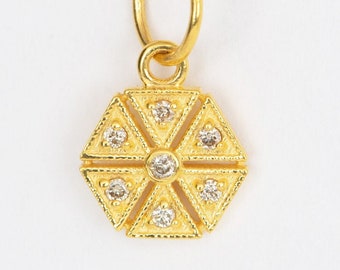 Small Hexagon Amulet Pendant Charm with Diamond 14K Gold OOAK Gift for Her Unique Anniversary Birthday Gold Layered Necklace Layering R4424
