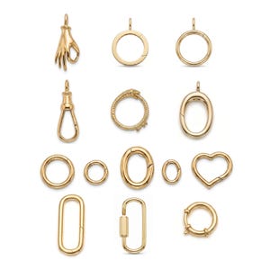 Ready to Ship~ 9K 14K 18K Gold Charm Holder Chain Connector Carabiner Push Gate Spring Ring Closure Seamless Pendant Bail Triggerless Clasp