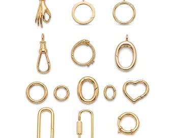 Ready to Ship~ 9K 14K 18K Gold Charm Holder Chain Connector Carabiner Push Gate Spring Ring Closure Seamless Pendant Bail Triggerless Clasp