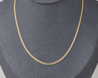 14K Gold 2.1mm Wide Flat Curb Chain Necklace 16" Heavy 5g+ V1198