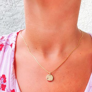 12mm Celestial Diamond Circle 14K Gold Pendant Charm Necklace Hand Engraved Carved Sun Ray Moon Stars Birthday Gift for Her Talisman M4005 image 5