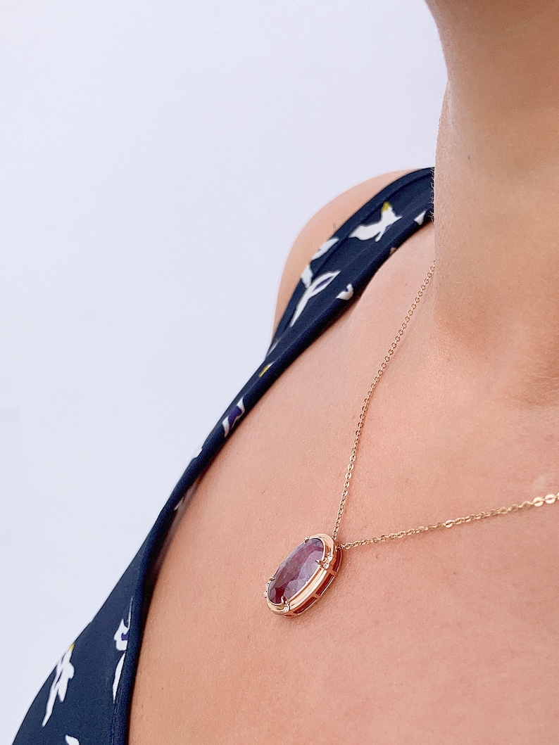 Pingente rústico de rubi natural de 4,54 ct com detalhes em diamante, lapidação rosa, inclusão interessante, joia conversível para usar de várias maneiras R4387 imagem 4