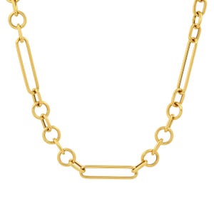 14K Gold Jumbo Trombone Link Chain Necklace 18&quot; Small and Long Links Paperclip Designer Style Long Layering Perfect for Charms Gift R4503
