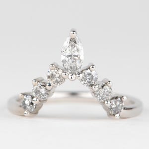 Marquise Round Salt and Pepper Diamond Wedding Band 14K Gold Unique Crown Sunburst Medium Gray Celestial Contour Ring AD1925G