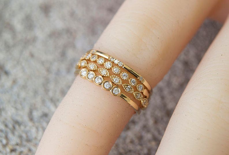 Constellation Diamond Ring 18K Gold Wedding Band Engagement Stacking Rings Stackable Minimalist Thin Anniversary Birthday Gift 1mm AD1162