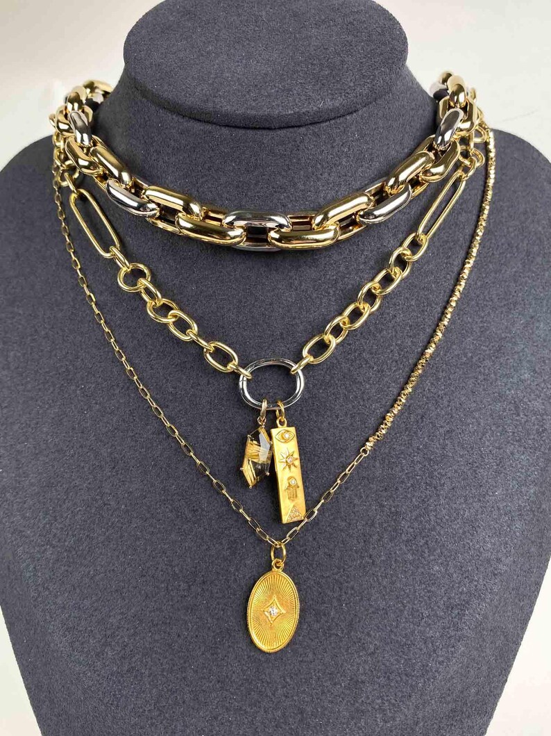 Collar de oro auténtico de 18 quilates, cadena de 45 cm (18"), mitad clip, mitad cuenta brillante, 3,8 g+, con textura de cuentas, especial, versátil, ideal como regalo para ella. R4381 imagen 6