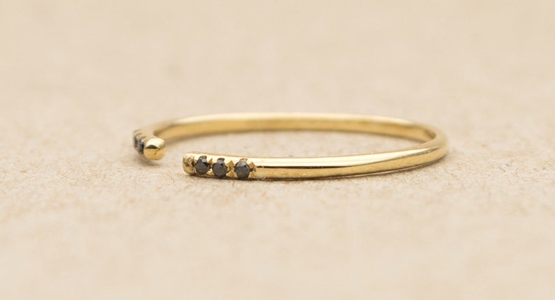 Black Diamond Ring Open End Stacking Rings 14K Gold Cuff Thin Wedding Band Knuckle Stackable Rings Christmas Gift for Her Handmade AD1102B