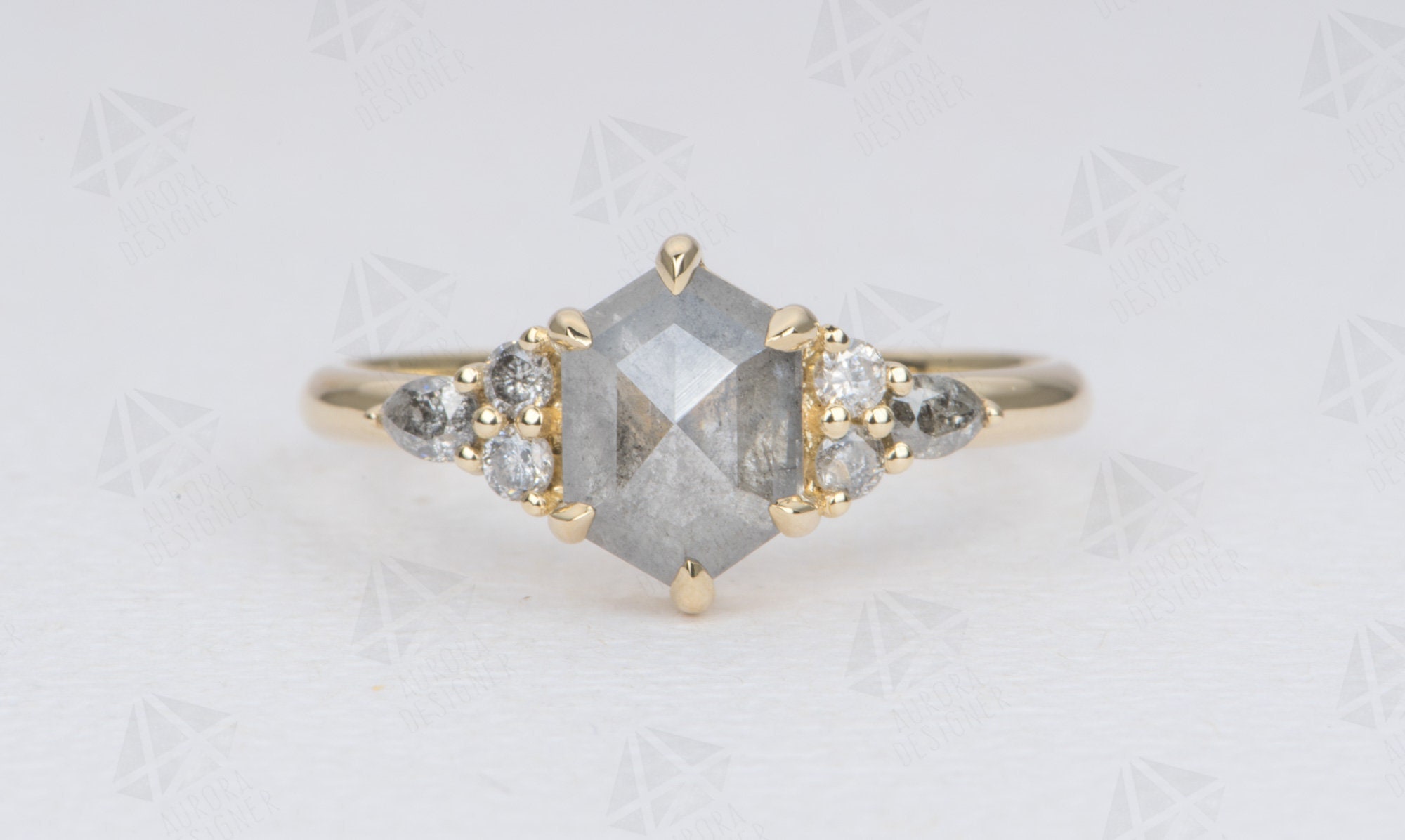 1.32ct Hexagon Salt and Pepper Diamond Engagement Ring 14K Etsy