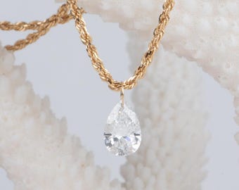 Drilled Lab Diamond Necklace Charm Pendant 14K Gold Half and One-Carat Super Sparkly Dainty Layered Necklaces Holiday Gift for Her R4616