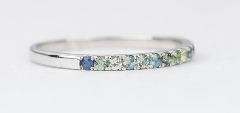 1.5mm Teal Blue Green Sapphire Pave Wedding Band 14K Gold - Etsy