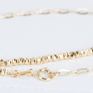 Collar de oro auténtico de 18 quilates, cadena de 45 cm (18"), mitad clip, mitad cuenta brillante, 3,8 g+, con textura de cuentas, especial, versátil, ideal como regalo para ella. R4381 imagen 5
