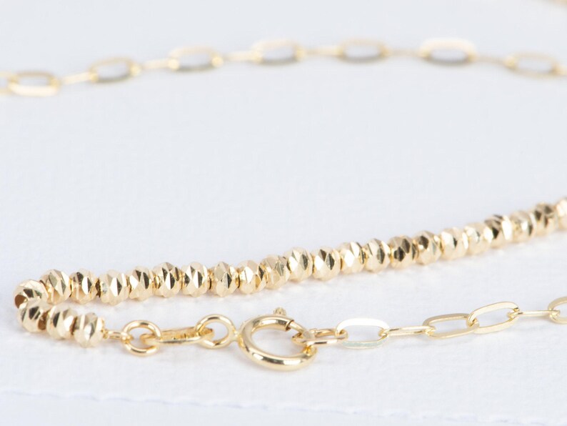 Collar de oro auténtico de 18 quilates, cadena de 45 cm (18"), mitad clip, mitad cuenta brillante, 3,8 g+, con textura de cuentas, especial, versátil, ideal como regalo para ella. R4381 imagen 5