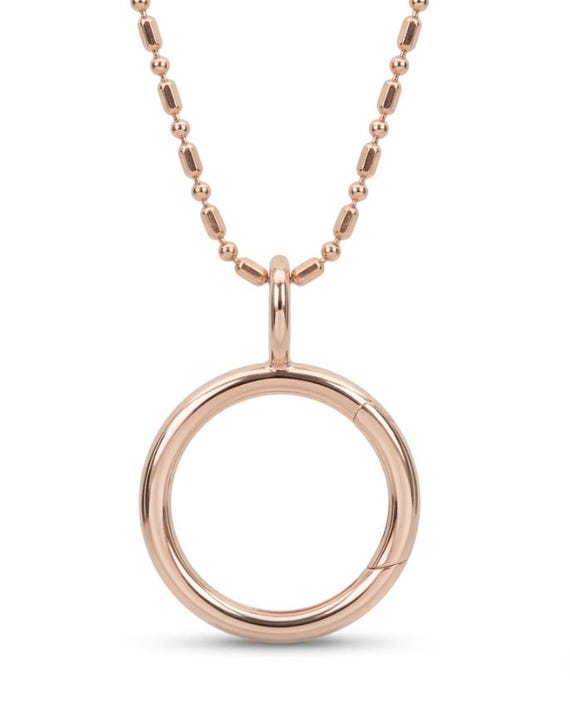 14K Rose Gold 15mm Circle Charm Ring Holder Spring Push Gate