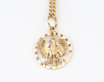 14K Gold Encircled Eagle Pendant Charm Military Emblem V1051