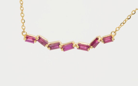 Ready to ship Baguette Ruby Necklace 18K Yellow Gold Uneven | Etsy