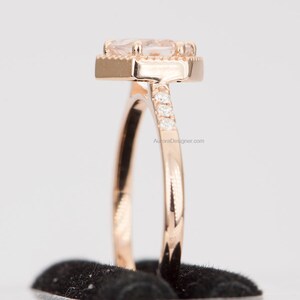 Soft Pink 6.5mm Morganite Ring 14K Gold Hexagon Setting Milgrain Diamond Pave Unique Engagement Ring Wedding Geometric Alternative AD1462MO image 4